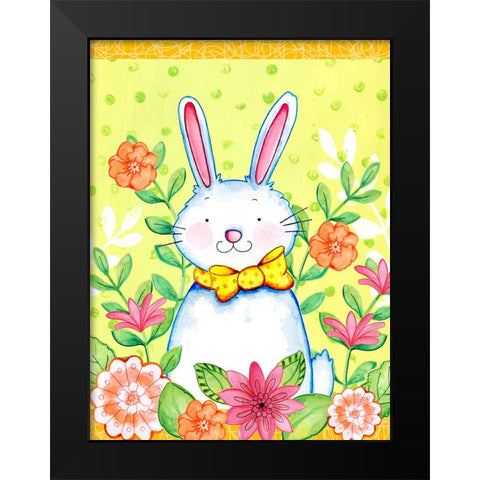 Flowers And Bunny Black Modern Wood Framed Art Print by Wade, Valarie