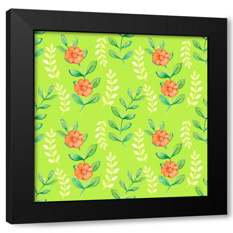 Stem And Flower Pattern Black Modern Wood Framed Art Print by Wade, Valarie