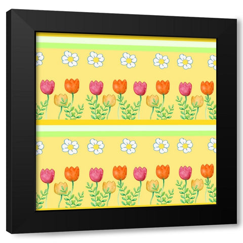 Tulip Flower Pattern Black Modern Wood Framed Art Print by Wade, Valarie