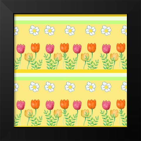 Tulip Flower Pattern Black Modern Wood Framed Art Print by Wade, Valarie