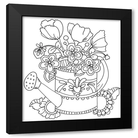 Watering Can Line Art Black Modern Wood Framed Art Print by Wade, Valarie