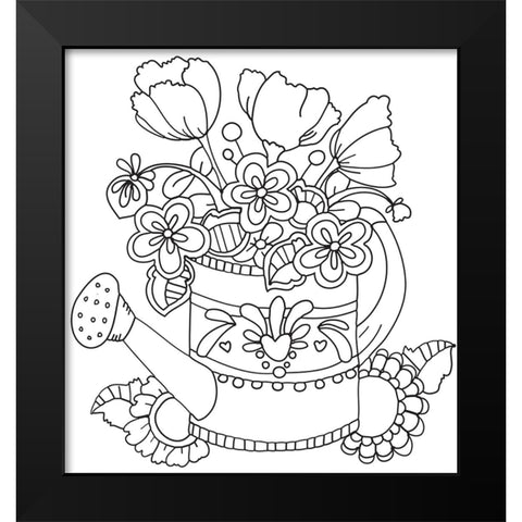 Watering Can Line Art Black Modern Wood Framed Art Print by Wade, Valarie