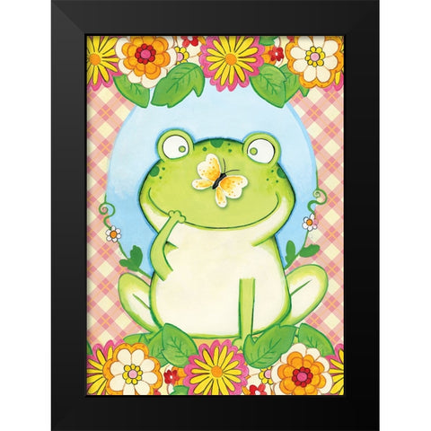 Butterfly Frog Black Modern Wood Framed Art Print by Wade, Valarie