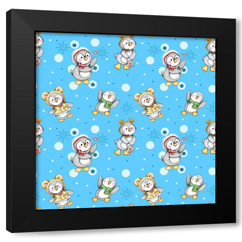 Peguin Party Black Modern Wood Framed Art Print with Double Matting by Wade, Valarie