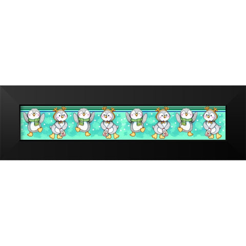 Penguin Border Black Modern Wood Framed Art Print by Wade, Valarie