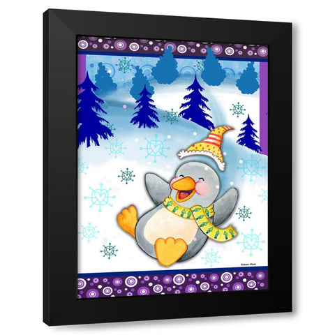 Penguin Slide Black Modern Wood Framed Art Print with Double Matting by Wade, Valarie
