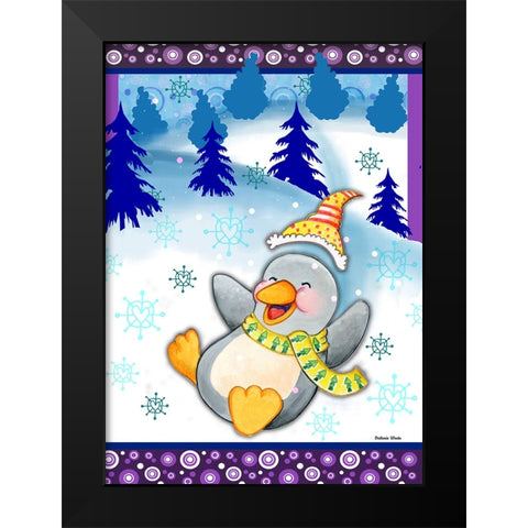 Penguin Slide Black Modern Wood Framed Art Print by Wade, Valarie