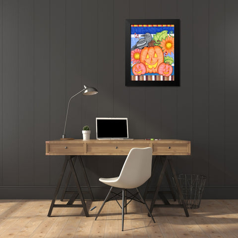 Crows Pumpkin Patch Black Modern Wood Framed Art Print by Wade, Valarie