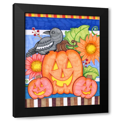 Crows Pumpkin Patch Black Modern Wood Framed Art Print with Double Matting by Wade, Valarie