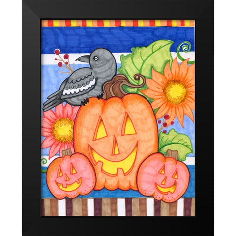 Crows Pumpkin Patch Black Modern Wood Framed Art Print by Wade, Valarie