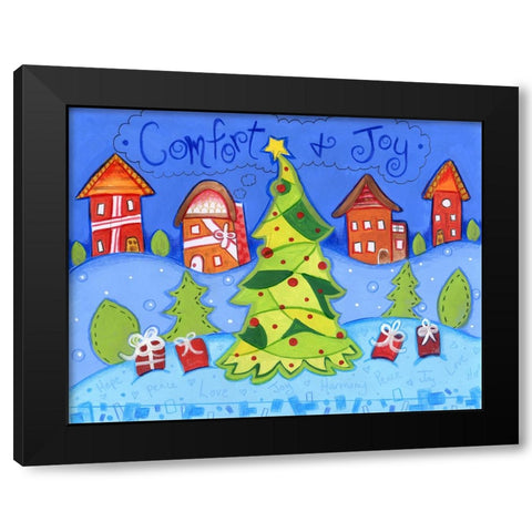 Christmas Village Black Modern Wood Framed Art Print with Double Matting by Wade, Valarie