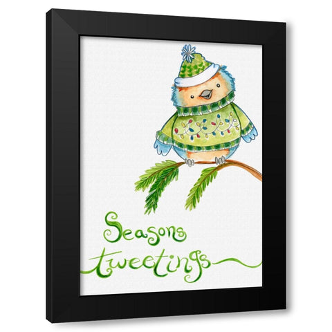 Blue Birds Branch Black Modern Wood Framed Art Print with Double Matting by Wade, Valarie