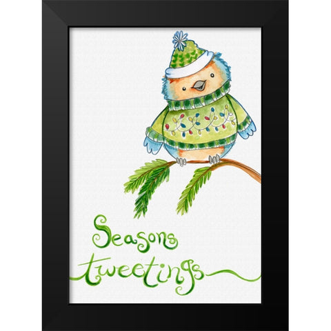 Blue Birds Branch Black Modern Wood Framed Art Print by Wade, Valarie