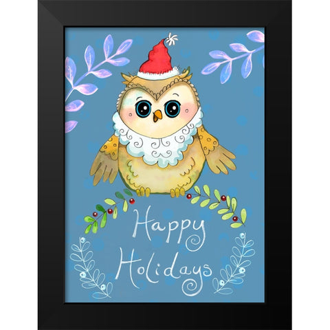Santa Owl Big Eyes Black Modern Wood Framed Art Print by Wade, Valarie