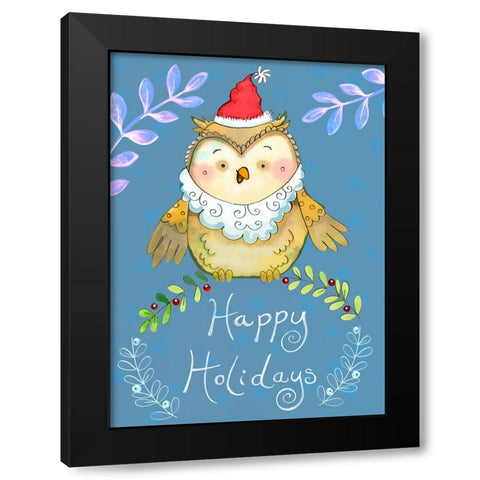 Santa Owl Black Modern Wood Framed Art Print with Double Matting by Wade, Valarie