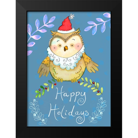 Santa Owl Black Modern Wood Framed Art Print by Wade, Valarie