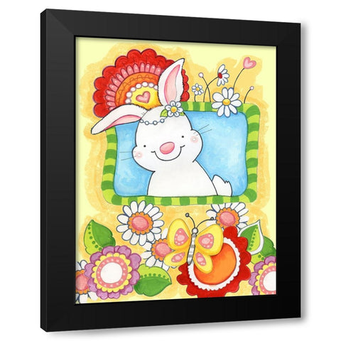 Spring Bunny Black Modern Wood Framed Art Print with Double Matting by Wade, Valarie