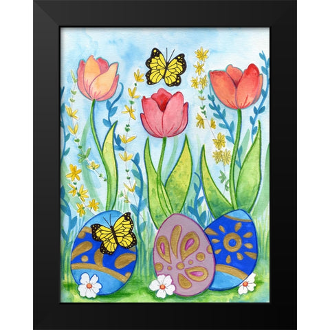 Egg Hunt Black Modern Wood Framed Art Print by Wade, Valarie