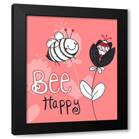 Bee Happy Black Modern Wood Framed Art Print by Wade, Valarie