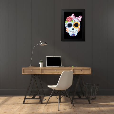 Sugar Skull Black Modern Wood Framed Art Print by Wade, Valarie