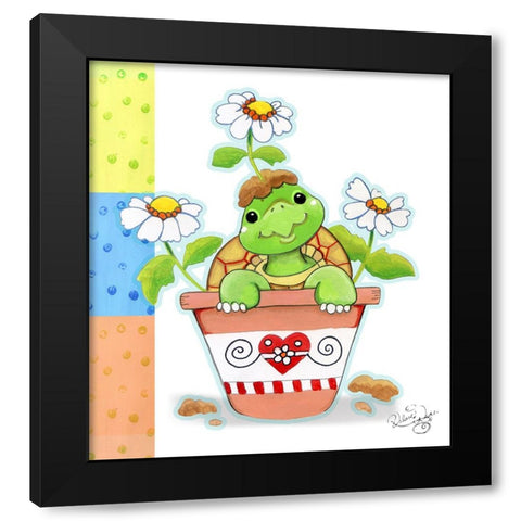 Flower Pot Turtle Black Modern Wood Framed Art Print by Wade, Valarie