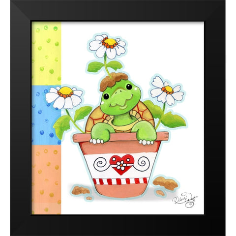 Flower Pot Turtle Black Modern Wood Framed Art Print by Wade, Valarie