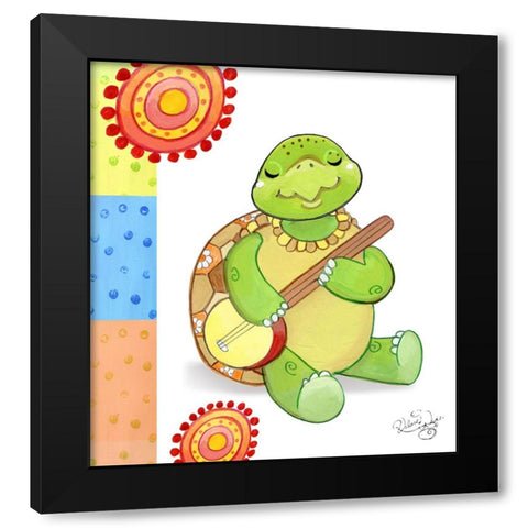 Turtles Banjo Black Modern Wood Framed Art Print with Double Matting by Wade, Valarie