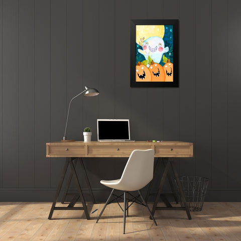 Happy Ghost Black Modern Wood Framed Art Print by Wade, Valarie