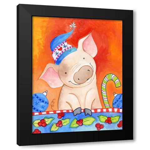 Christmas Piggie Black Modern Wood Framed Art Print by Wade, Valarie