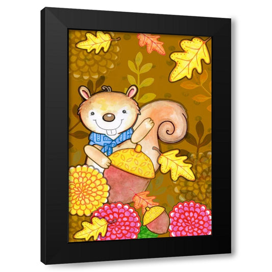 Fall Squirrel Black Modern Wood Framed Art Print by Wade, Valarie