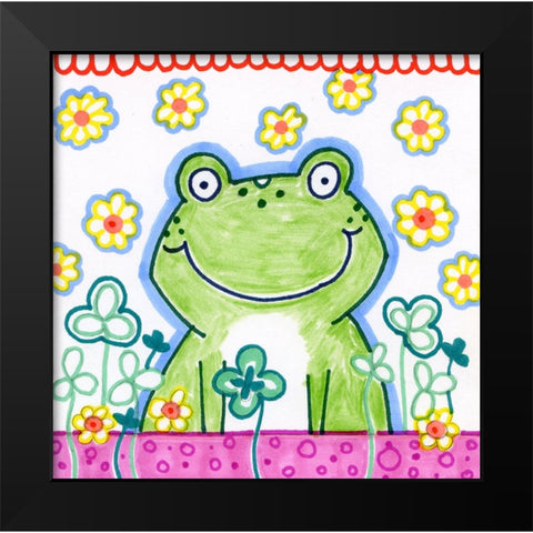 Frog In Clover Black Modern Wood Framed Art Print by Wade, Valarie