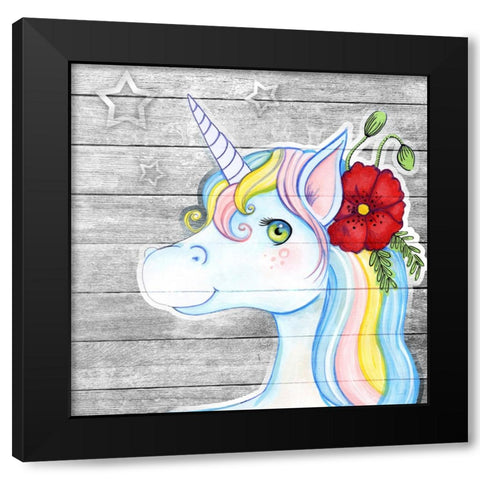Unicorn Silver Black Modern Wood Framed Art Print by Wade, Valarie