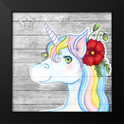 Unicorn Silver Black Modern Wood Framed Art Print by Wade, Valarie