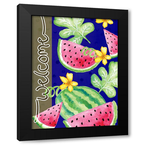 Summer Watermelon Black Modern Wood Framed Art Print by Wade, Valarie