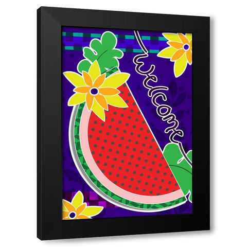 Watermelon Welcome Black Modern Wood Framed Art Print by Wade, Valarie