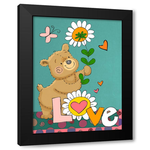 Teddy Bear Love Black Modern Wood Framed Art Print by Wade, Valarie