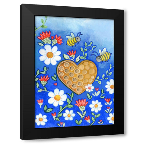 Happy Bees Black Modern Wood Framed Art Print with Double Matting by Wade, Valarie