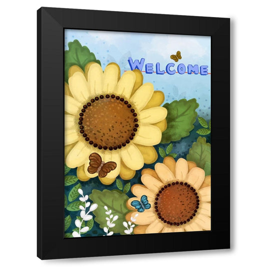 Daisies and Bugs Black Modern Wood Framed Art Print by Wade, Valarie