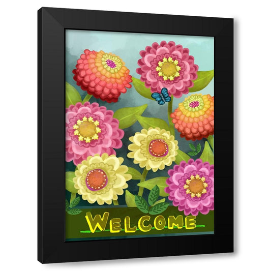 Zinnia Garden Black Modern Wood Framed Art Print by Wade, Valarie