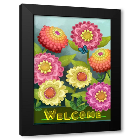 Zinnia Garden Black Modern Wood Framed Art Print by Wade, Valarie