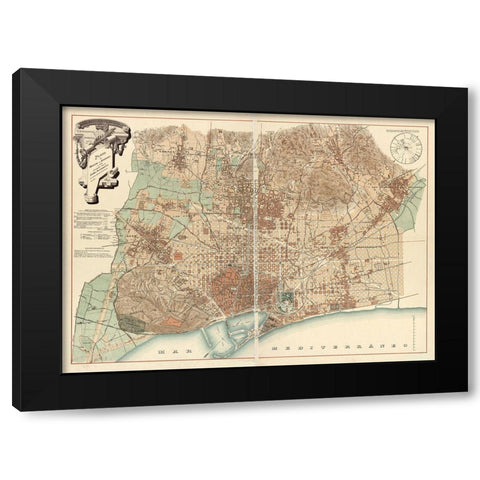 Barcelona Black Modern Wood Framed Art Print by Vintage Apple Collection