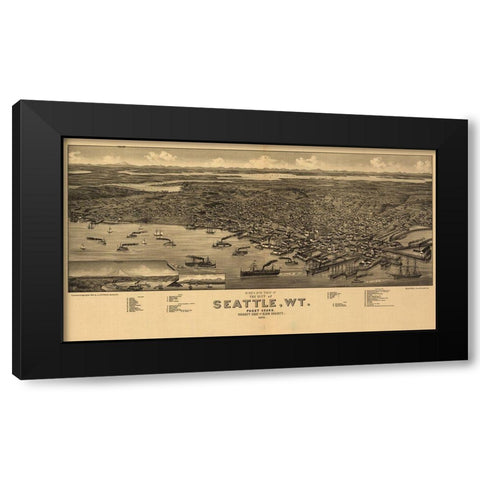 Seattle Black Modern Wood Framed Art Print with Double Matting by Vintage Apple Collection