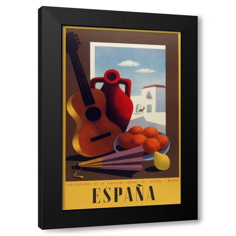 Espana Black Modern Wood Framed Art Print by Vintage Apple Collection