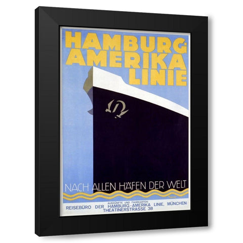 Hamburg Amerika Linie Black Modern Wood Framed Art Print with Double Matting by Vintage Apple Collection