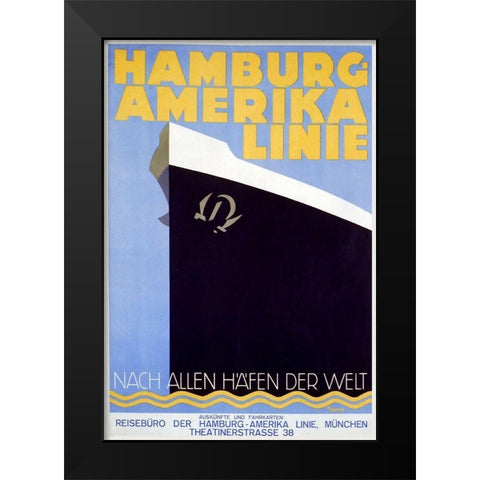 Hamburg Amerika Linie Black Modern Wood Framed Art Print by Vintage Apple Collection