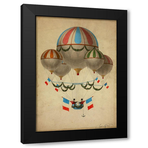Hot Air Balloon 17 Black Modern Wood Framed Art Print with Double Matting by Vintage Apple Collection