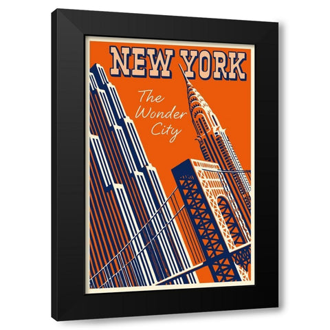 NY the Wonder City Black Modern Wood Framed Art Print with Double Matting by Vintage Apple Collection