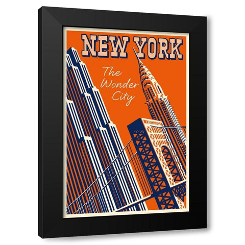 NY the Wonder City Black Modern Wood Framed Art Print by Vintage Apple Collection