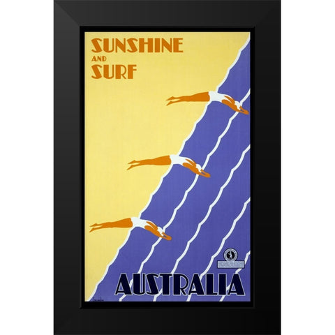 Sunshine and Surf Australia Black Modern Wood Framed Art Print by Vintage Apple Collection