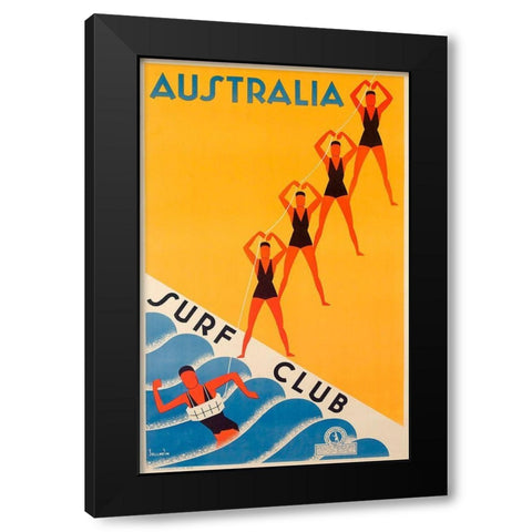 Surf Club Australia Black Modern Wood Framed Art Print with Double Matting by Vintage Apple Collection